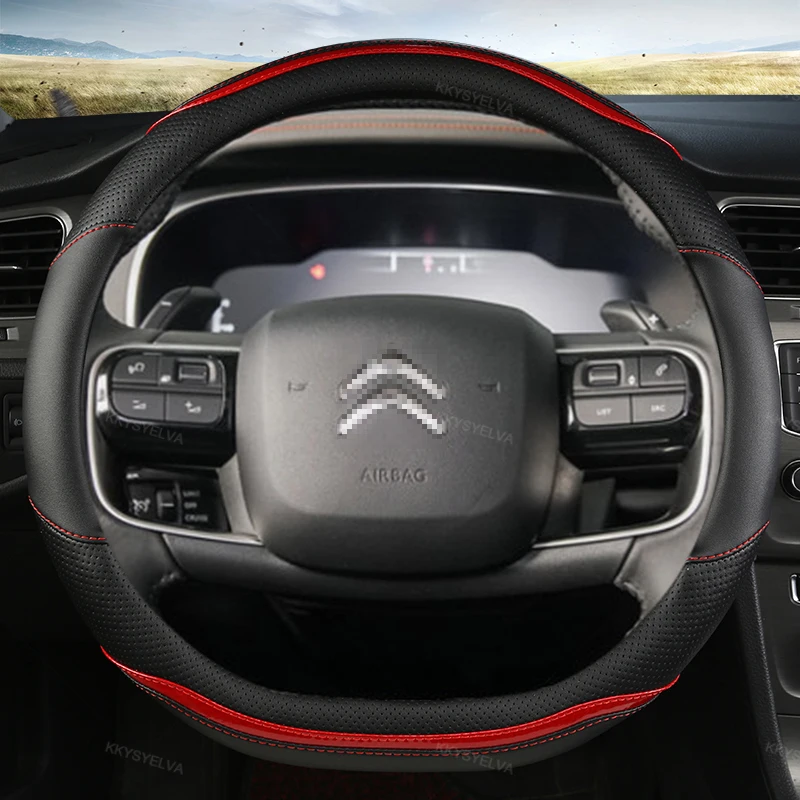 For Citroen C1 C2 C3 C4 C5 C4L Berlingo C4 Picasso C5 Aircross Car Steering Wheel Cover Carbon Fibre+Leather Auto Accessories
