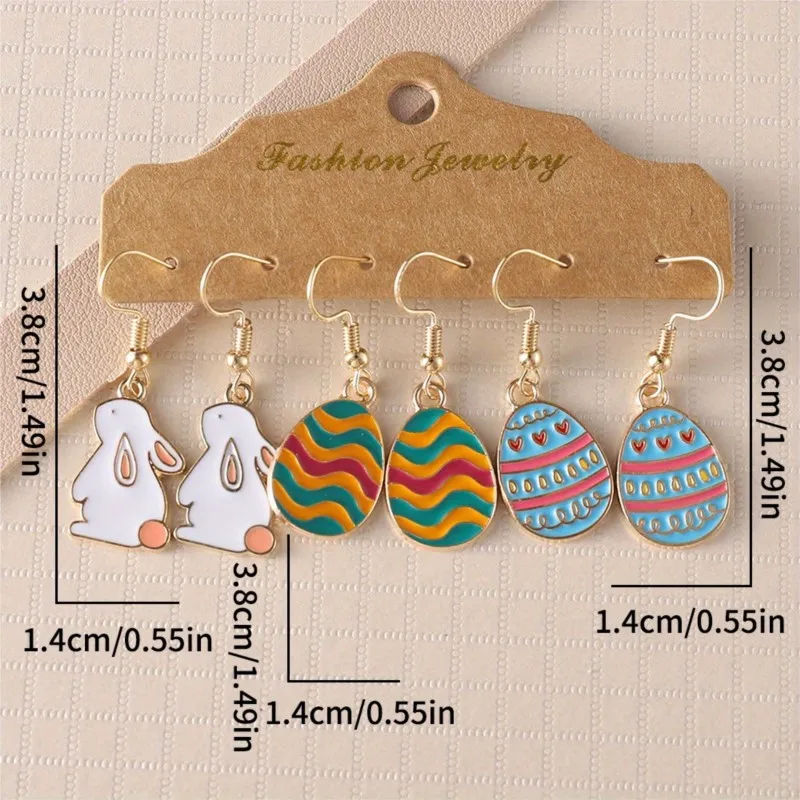 6pcs/set Rabbit Egg Design Dangle Earrings for Women Cute Fashion Cartoon Easter Earrings Party Jewelry Gifts 3