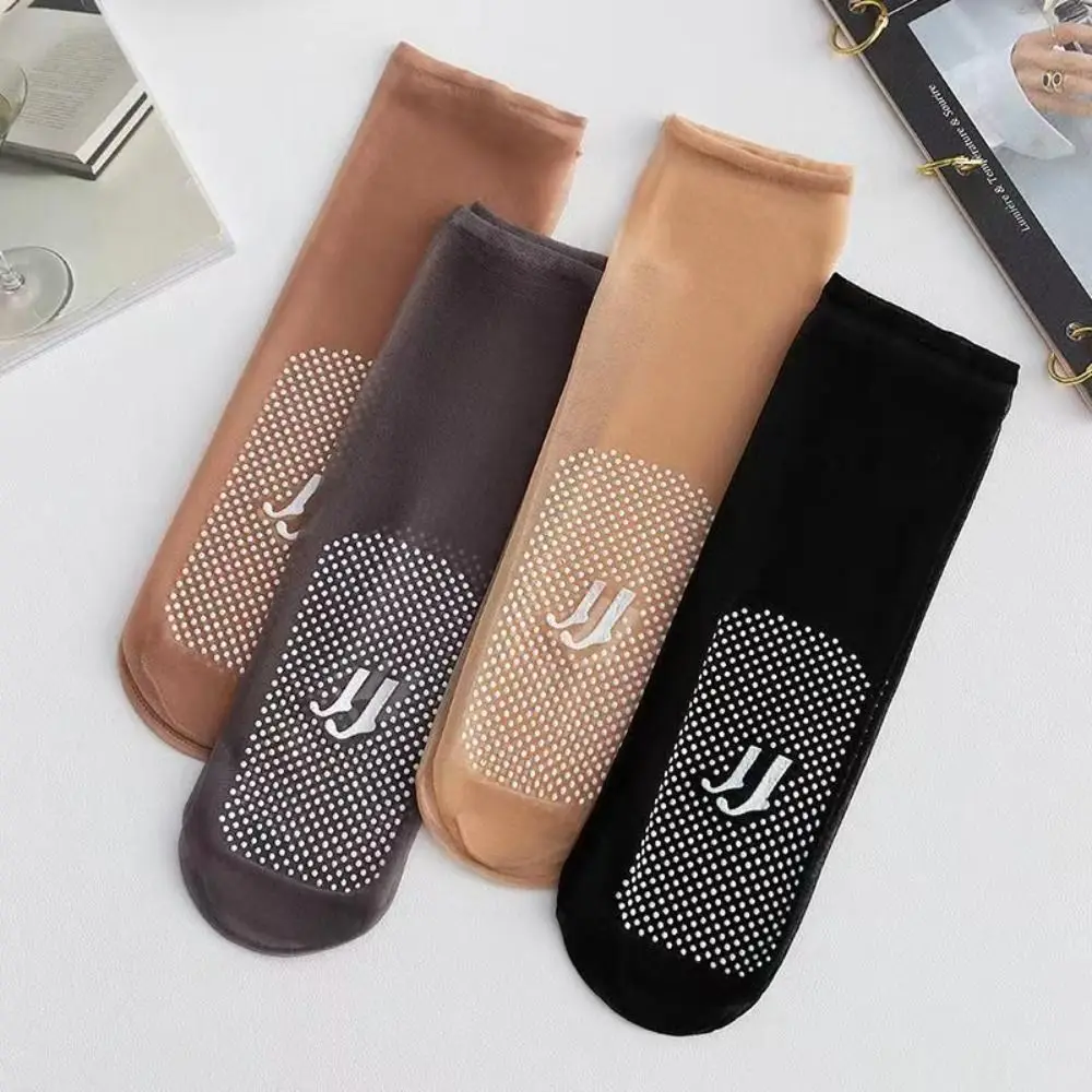 5Pair High Quality Dotted Rubber Slip-resistant Short Stockings Silk Sheer Ankle Socks Non-marking Invisible Crystal Silk Socks