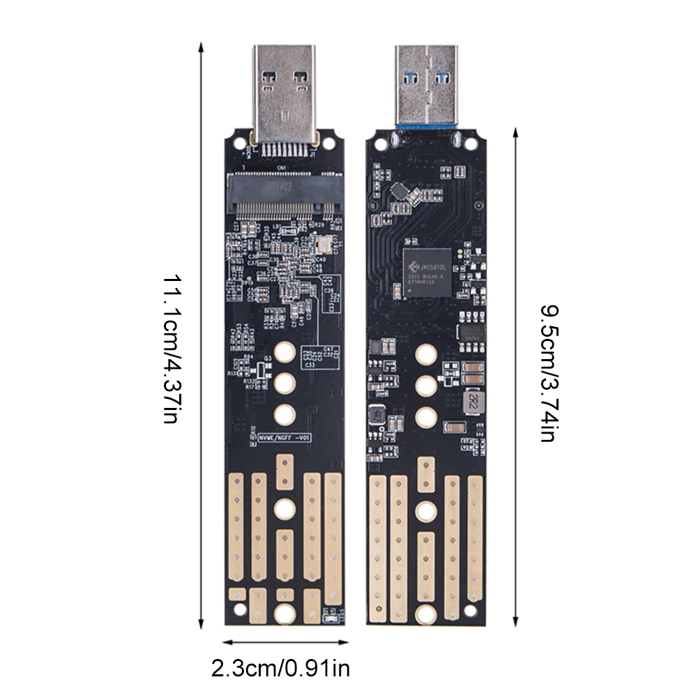JMS581DL 칩 듀얼 프로토콜 SSD 인클로저, PCIe AHCI M.2 SATA NVME SSD 어댑터 지지대, 2230 2242 2260 2280 SSD용