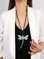 Amorcome Ethnic Leather Woman Dragonfly Necklace Boho Black Cord Pendant Long Adjustable Necklaces Handmade Couple Jewelry