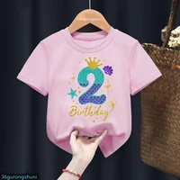 3th/4th/5th/6th Birthday Gift For Girls Tshirt Glitter Mermaid Princess Graphic Print T Shirt Kawaii Kids Clothes Summer Tops 2