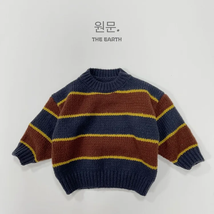 가을 겨울 아동 의류 소년 소녀 어린이 니트 레트로 스트라이프 스웨터  캐주얼 니트 풀오버 셔츠  패션상의