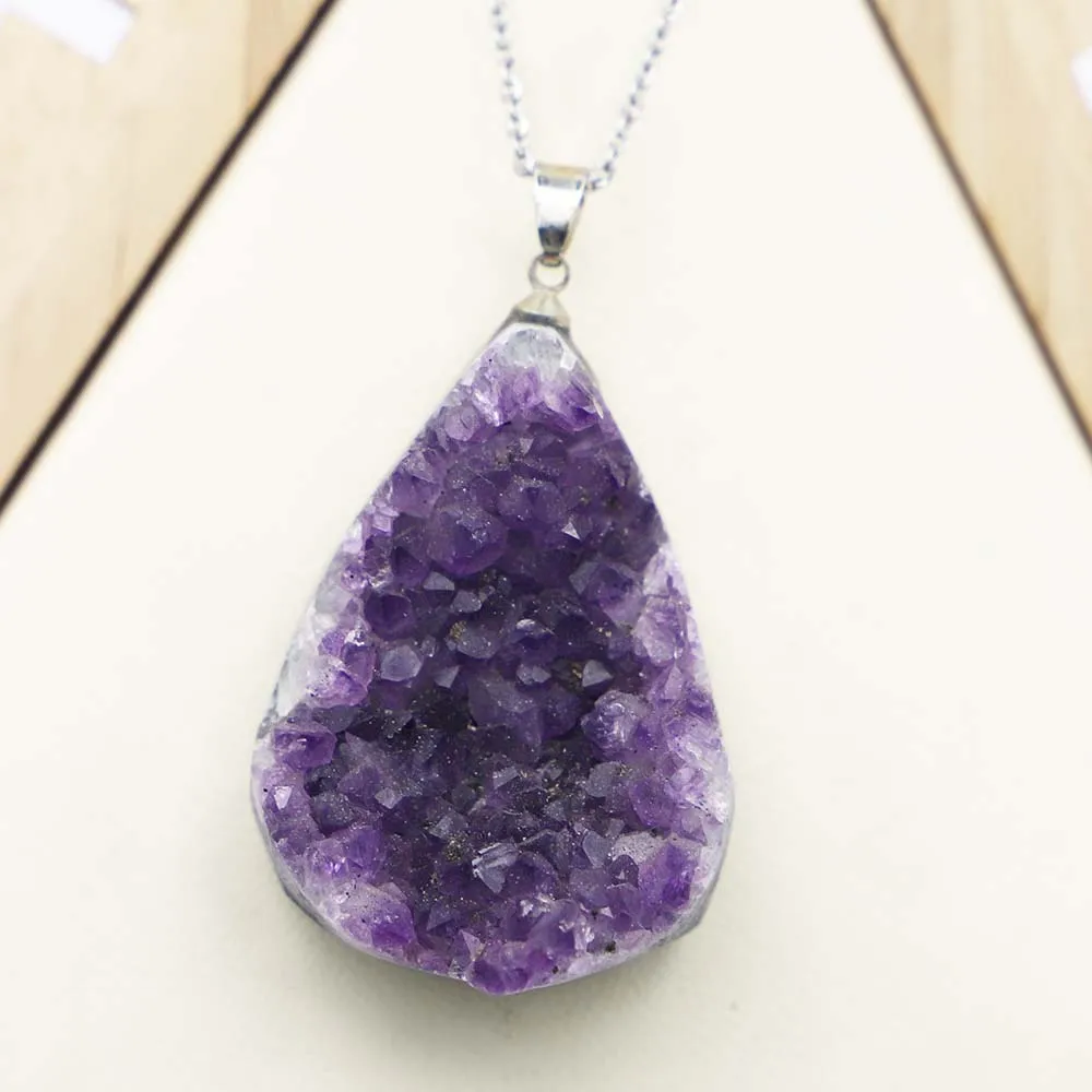 High Quality Natural Stone Raw Ore Water Drop Amethyst Pendant Crystal Necklace Reiki Charms DIY Jewelry Making Accessories 4PCS