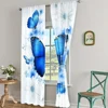2Pc Contemporary Polyester Window Curtain With Blue Butterflies Floral Print Machine Washable For Bedroom Living Room Dining 2