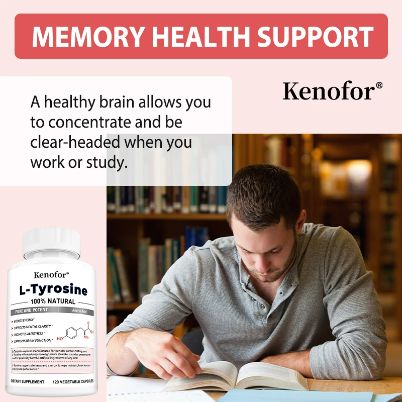 L-Tyrosine Supplement-Support Memory, Mental Clarty, Alertness, Brain Function, Boosts Energy, Immunity-Vegetarian Capsules