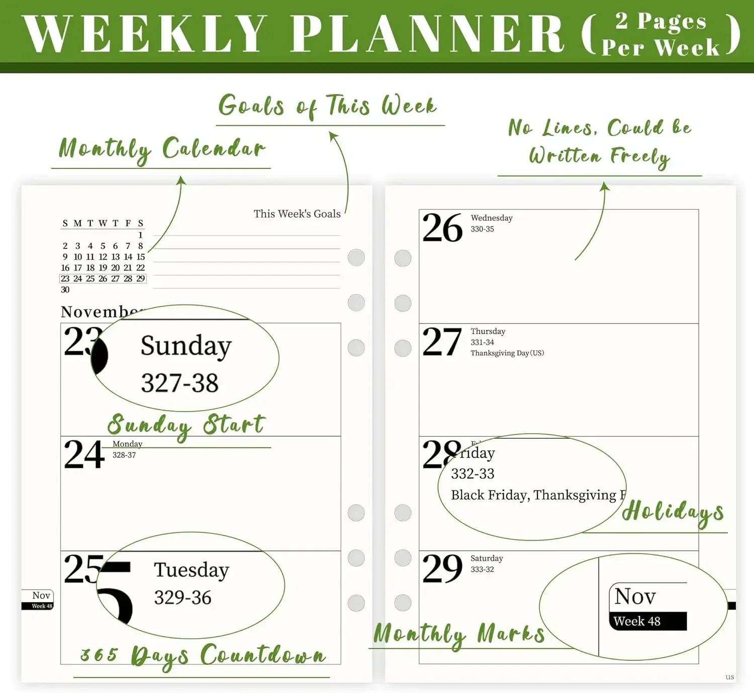 2025 A5 Weekly & Monthly Planner Binder Refill Insert - 5.8"x8.3", 100GSM Paper, 6 Hole Punched for Refillable A5 Binder 3