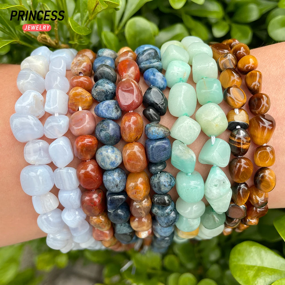 A+ Natural 6-8mm Gravel Beads Tiger Eye Amazonite Agate Sodalite Dumortierite Loose Gemstone Beads for Jewelry Making DIY 5