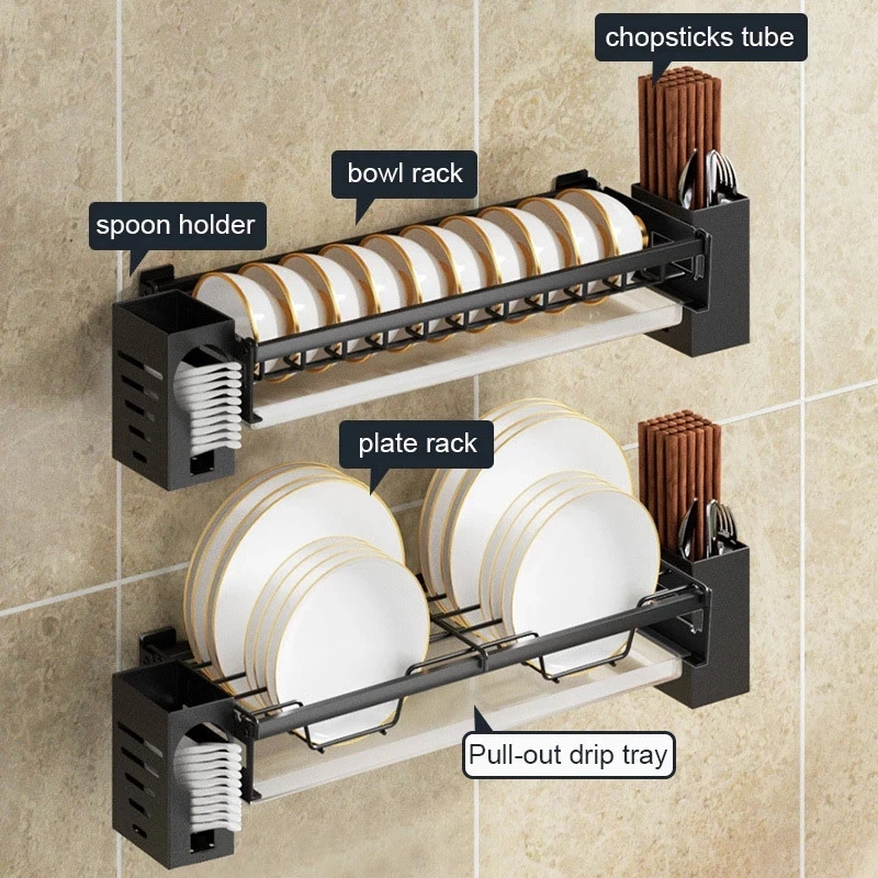 Kitchen Organizer Rack Wall-mounted Dish Drainer Rack Chopsticks