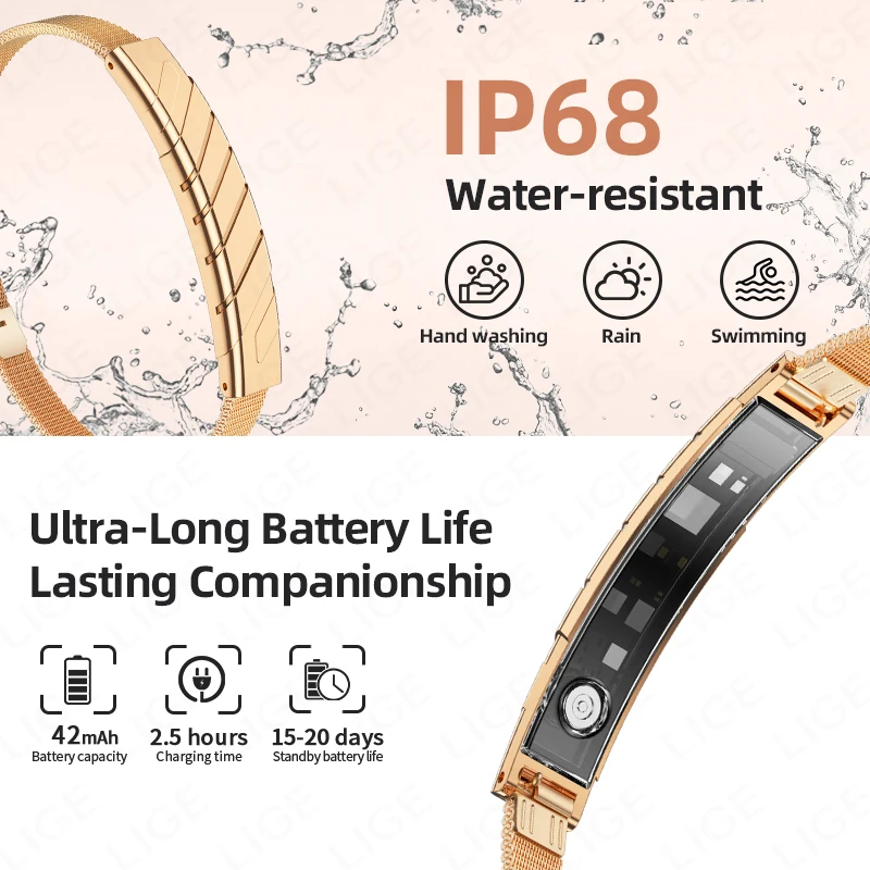 IP68 스크린 없는 스마트 워치 패션 여성 스마트 팔찌 스포츠 모드 피트니스 트래커 심박수 건강 모니터링 남녀공용