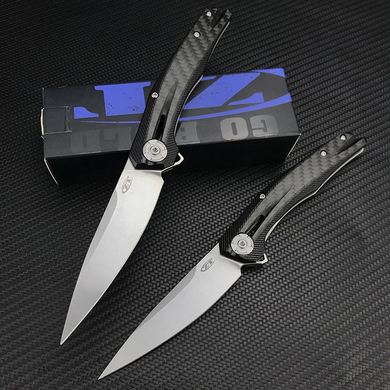 

ZT 0707 Flipper Knife CPM-20CV Drop Point Blade, D2 Blade G10 Carbon Fiber Handles Outdoor Survival Folding EDC Pocket Knives