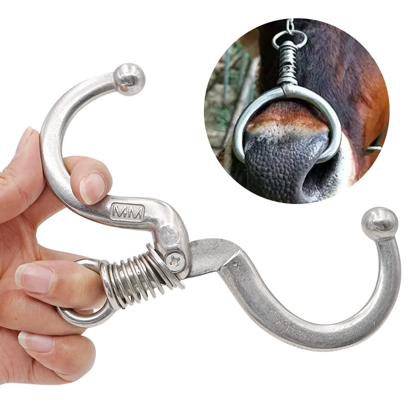 Stainless Steel Automatic Cow Spring Nose Pliers Cattle Nose Plier Clamp Traction Cattle Rings Livestock Farm Animals Tools