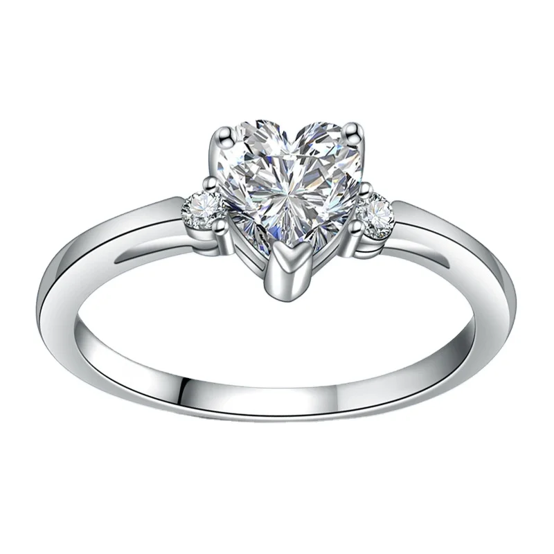 

European and American Moissanite Heart-shaped Diamond White Gold Plated Diamond Ring