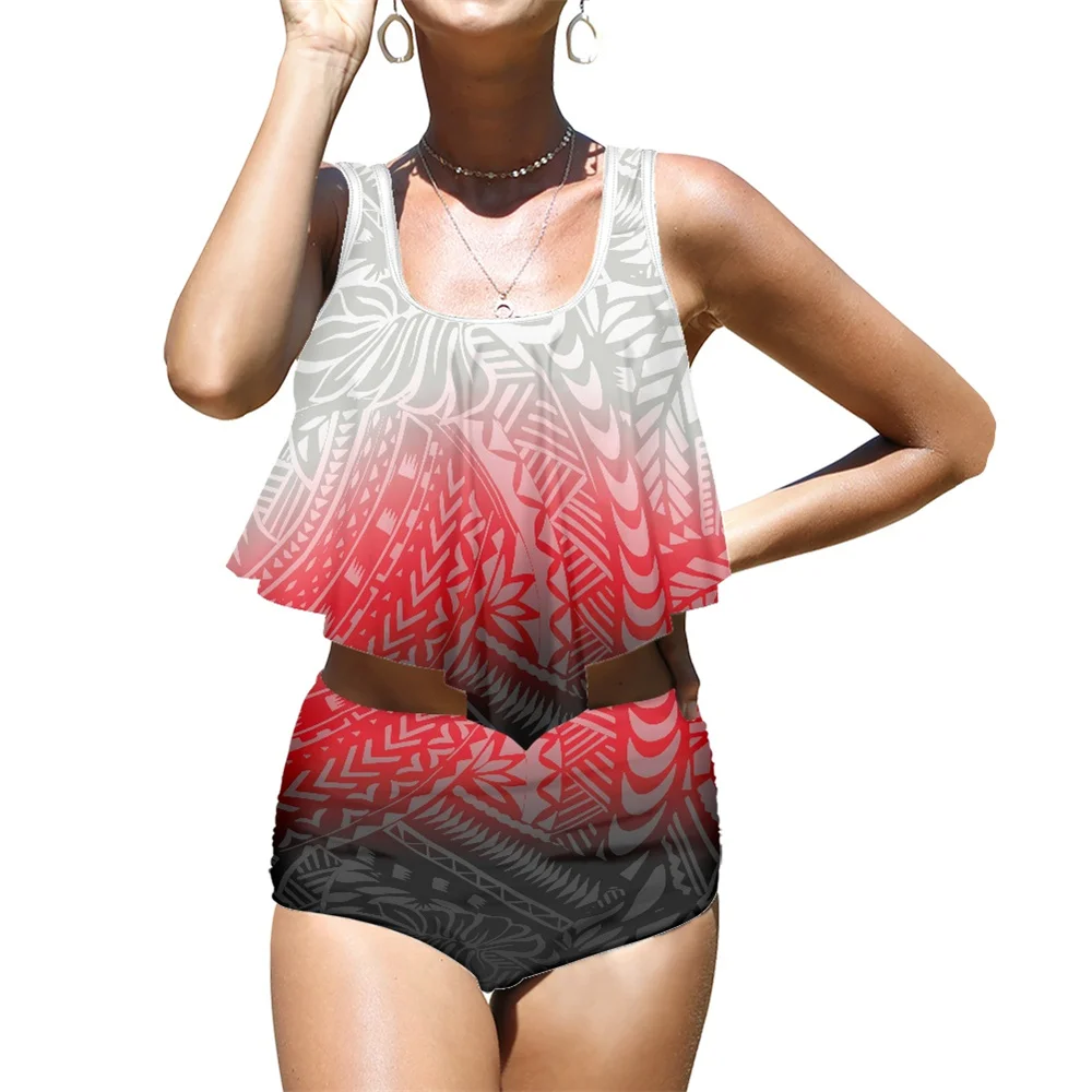 

Swimwear Bathing Suits Polynesian Tribal Print Ombre Monster Leaves High Waist Swimsuit Female Women Fashion Bikini Set