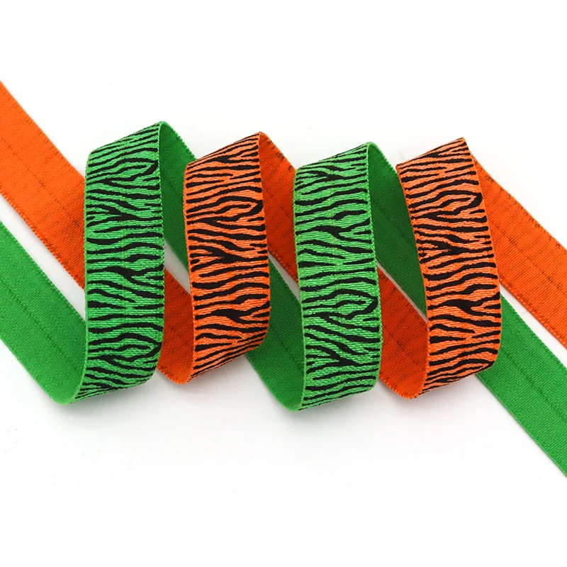 5/8" 15mm Black Zebra Stripe Animal Print FOE Band Spandex Fold Over Elastic Ribbon For Bracelet Hair Tie DIY Sewing Trim
