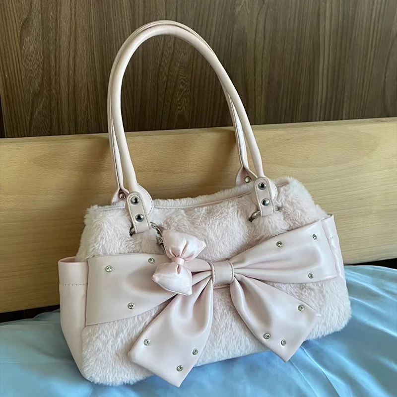 Vintage Polka Dot Bow Unterarm-Umhängetasche, japanische Retro-Damen-Einkaufstasche, Y2k-Lolita-Mädchen, leichte, mühelose, schicke Handtasche – Detail 26