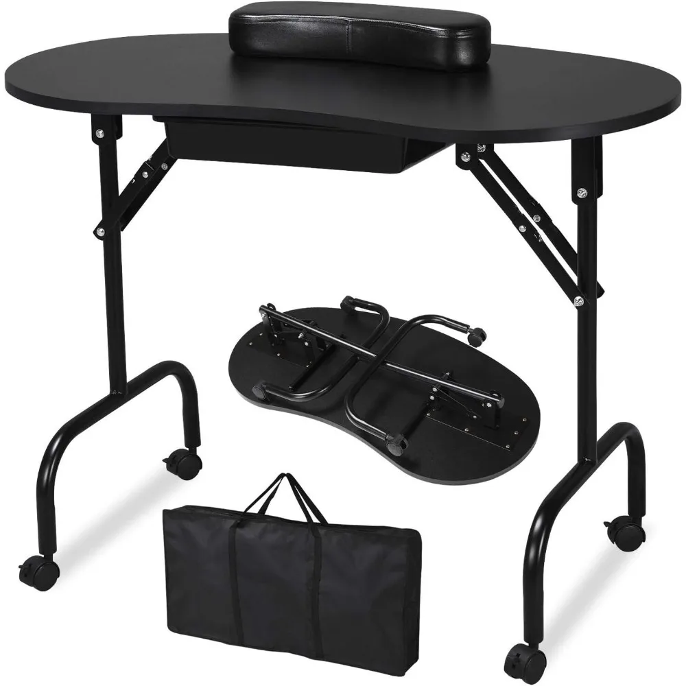 

Yaheetech 37-inch Portable & Foldable Manicure Table Nail Desk Workstation with Large Drawer/Client Wrist Pad/Controllable