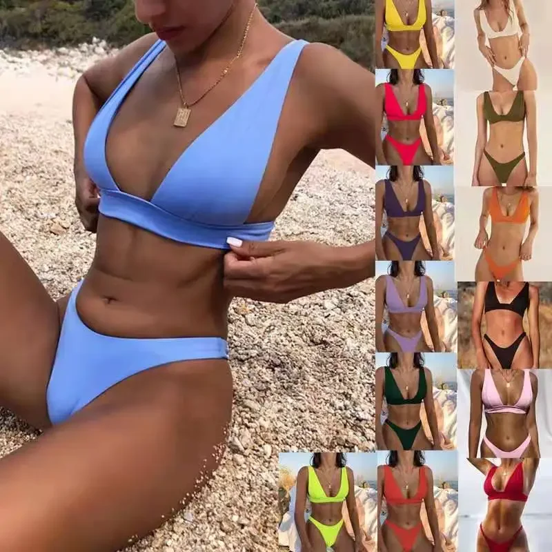 New Sexy Bikini 2022 Solid Swimsuit Women Swimwear Push Up Bikini Set  Brazilian Bathing Suit Summer Beach Wear Swimming Suit XL