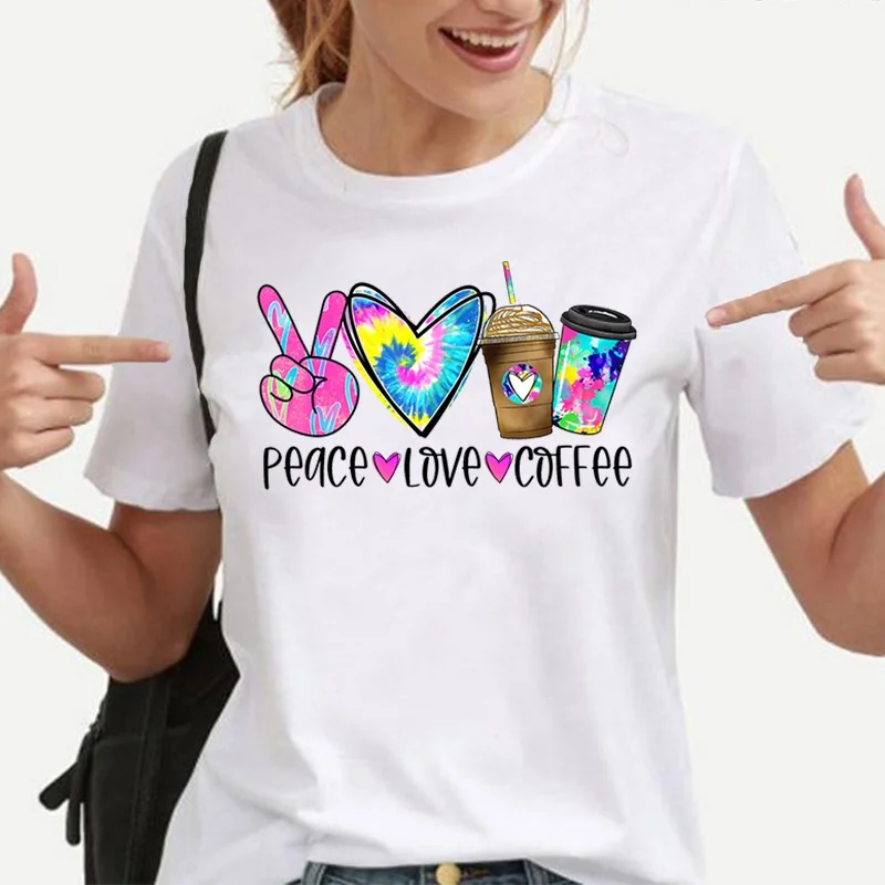

Новинка, футболка на День Матери с принтом Love Coffee, женские модные повседневные летние топы с коротким рукавом, футболки