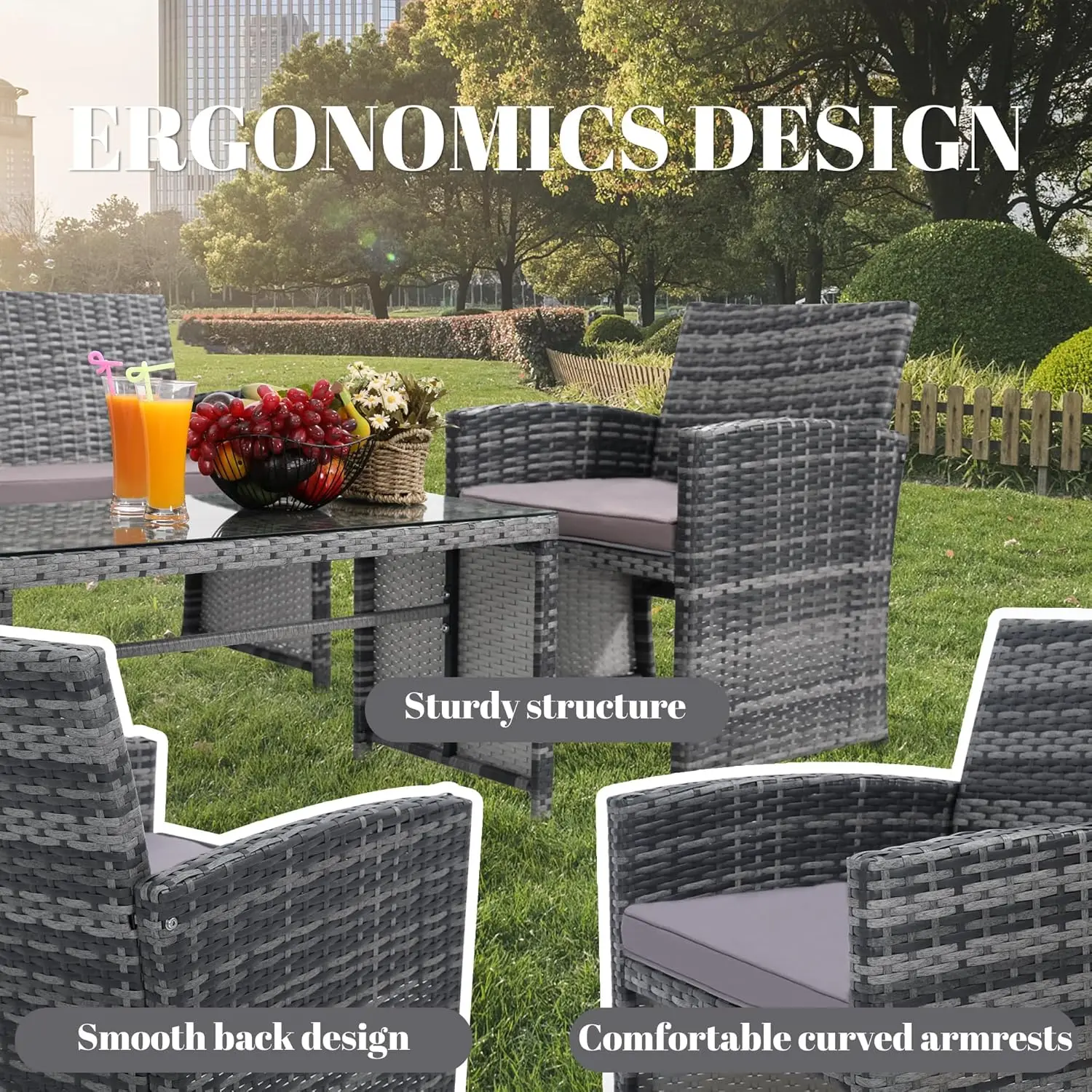 4 Pieces Rattan Patio Furniture Set,Outside Sectional Conversation Cushioned Sofa Set, Wicker Sofa Ideal