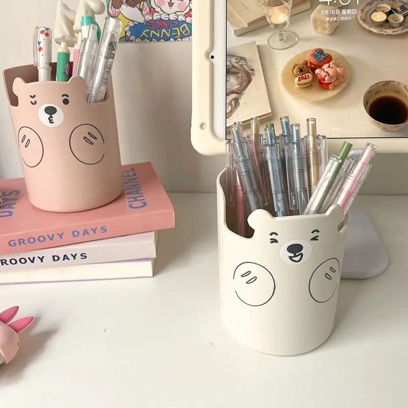 Simple and Cute Bear Pen Holder Multi-function Storage Box Office Desktop Decoration Can Be Used As Mobile Phone Holder In One