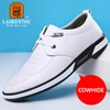 LAORENTOU genuine leather breathable casual small white shoes for men's Korean version cowhide soft sole white driving shoes 1