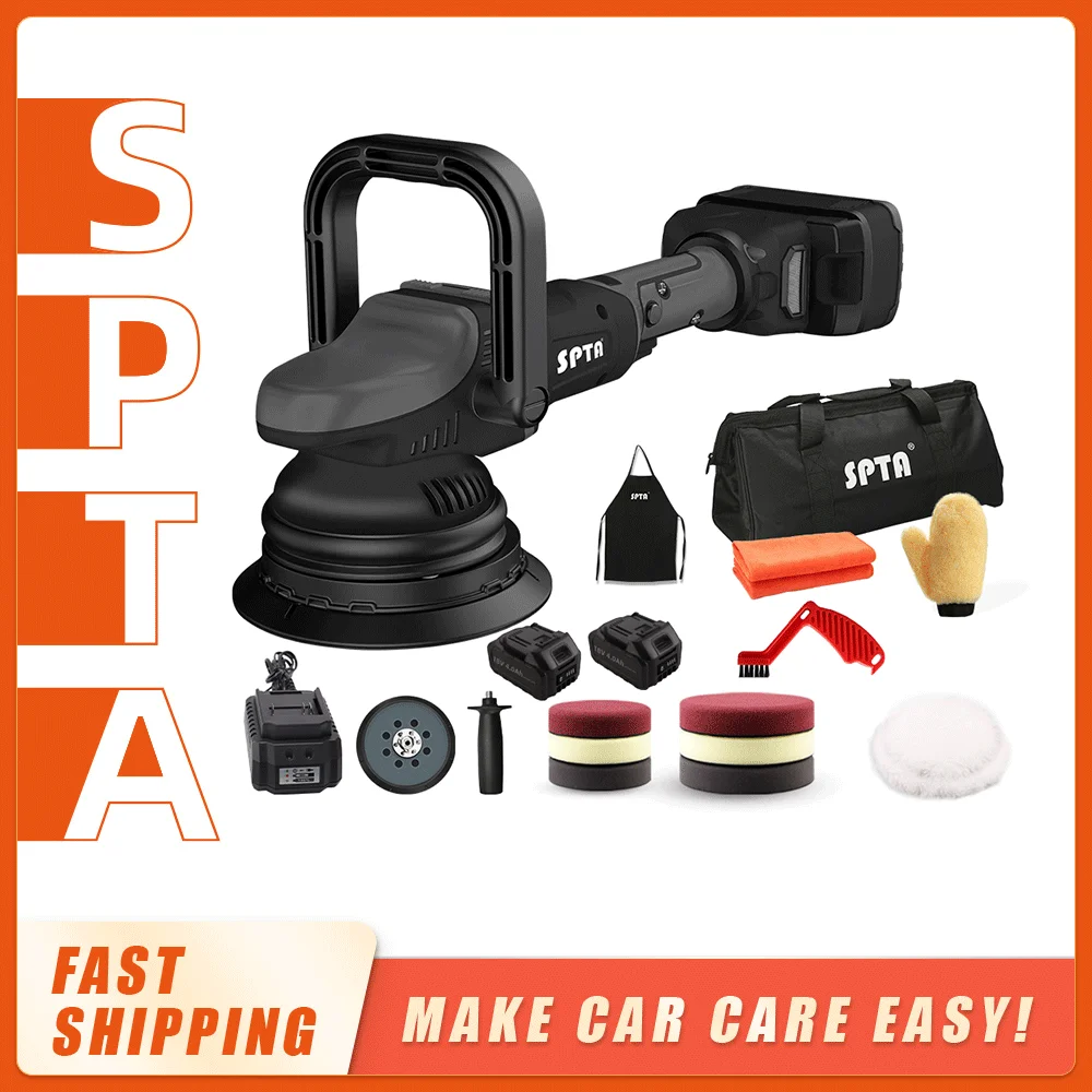 Car Polisher SPTA 18V 5Inch Cordless Dual Action 15mm Orbit Variable Speed With 4000mAh Battery
