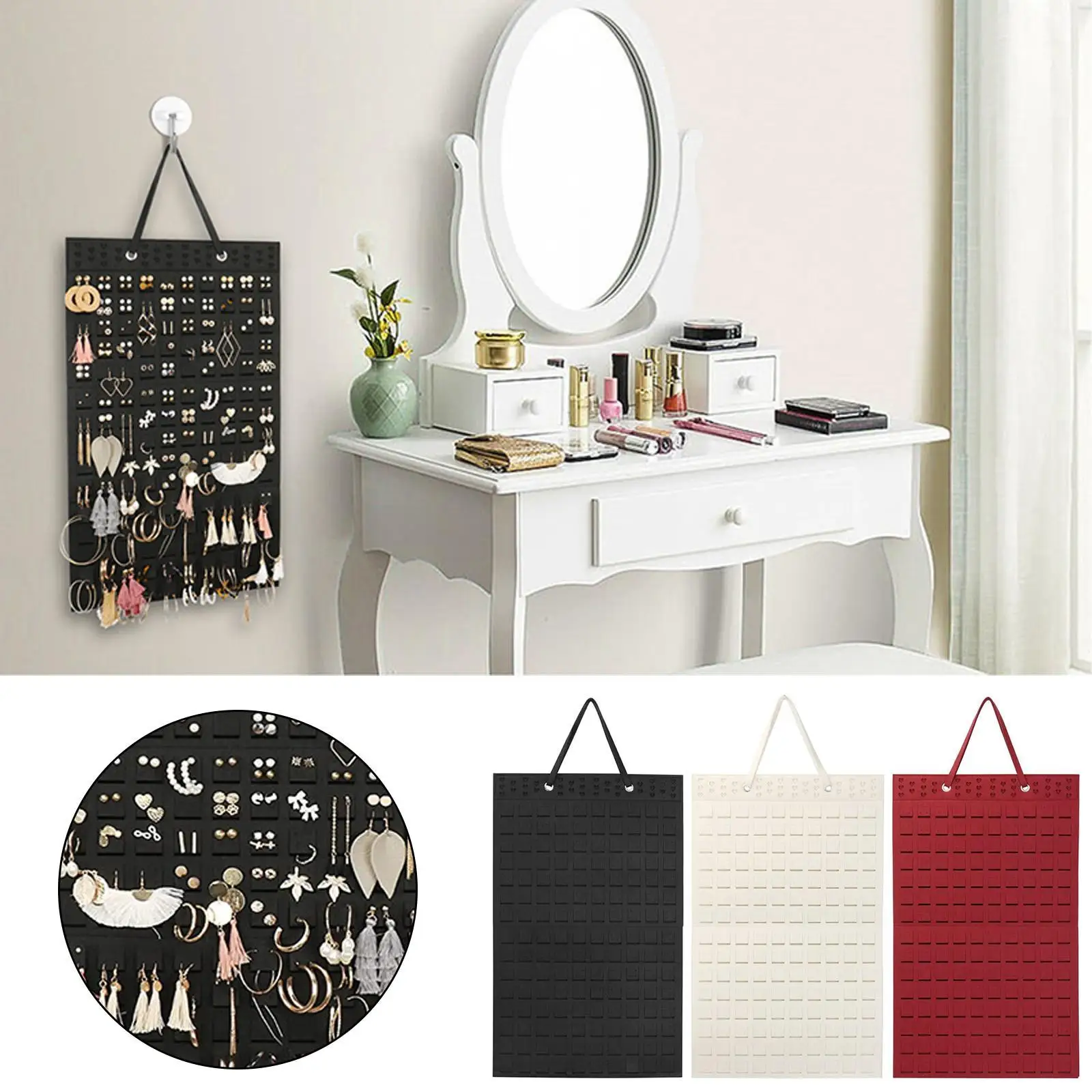 Almacenamiento para colgar pendientes, collar, anillo, organizador de joyas, bolsas fieltro para armario, gran soporte suave, Material Displa E4Y6 -