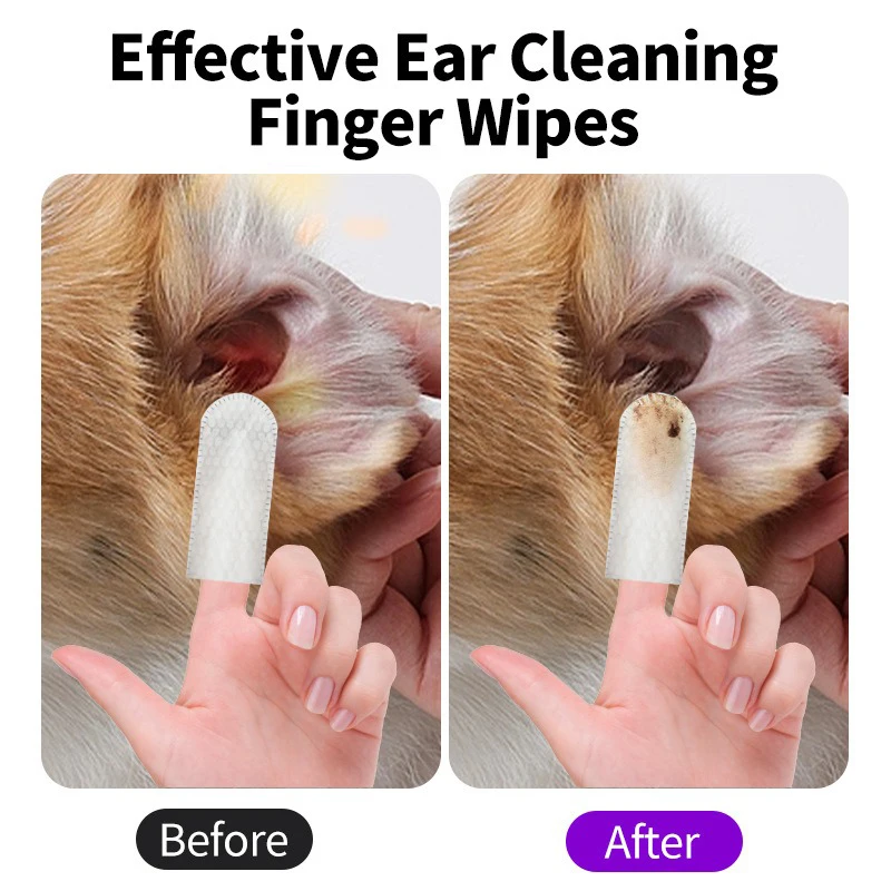50pcs Pet Ear Cleaning Wipes Disposable Ear Care Finger Cots Wet Wipes Convenient Pet Tear Stains Foot Cleaning Wet