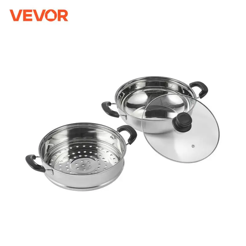 VEVOR Steamer Pot for Cooking Food-Grade 304 Stainless Steel Food Steamer Cookware w/ Lid for Gas Electric Induction Grill Stove