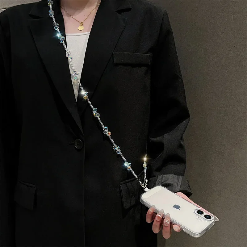 여행용 분실 방지 크리스탈 폰 체인 크로스백 (범용 클립이 있는 끈형 폰 케이스 포함)