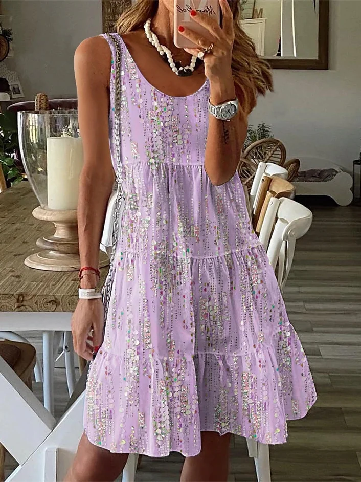 

Plus Size Women's Sleeveless Scoop Neck Graphic Midi Dress