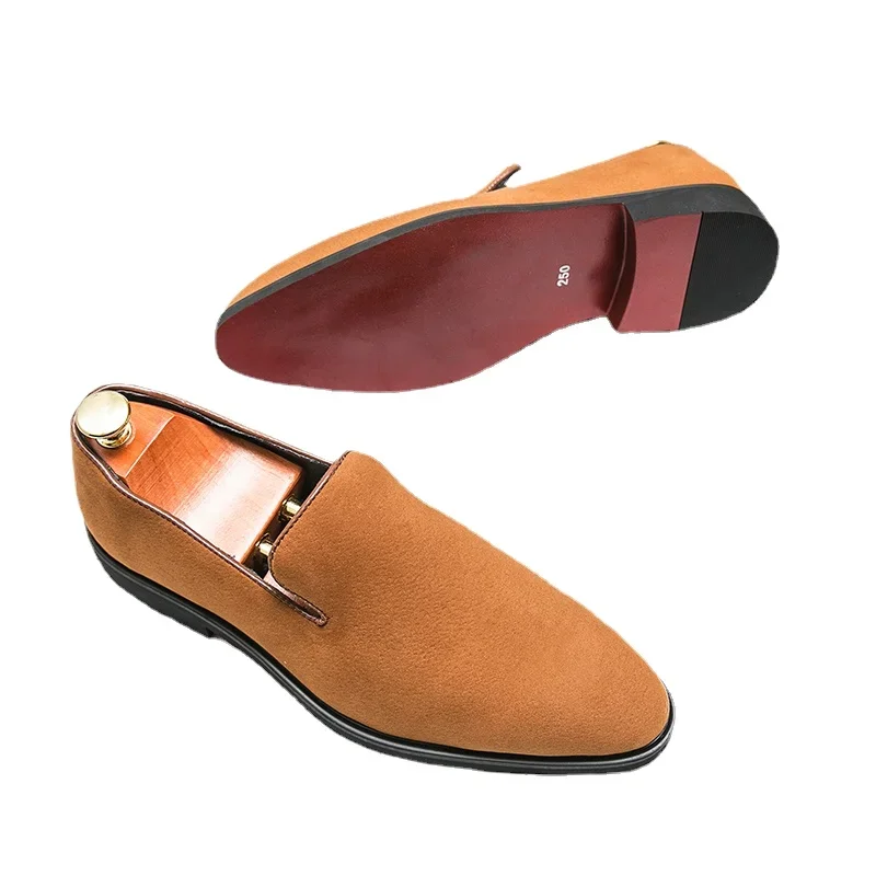 MEN\'S LOAFER SLIP-ON FAUX SUEDE BROWN ROUND TOE WEDDING/DRESS SLIP-ON SIZE 45-11 Red Sole Loafers Black Wedding Shoes for Men Yellow Flock  main image 2