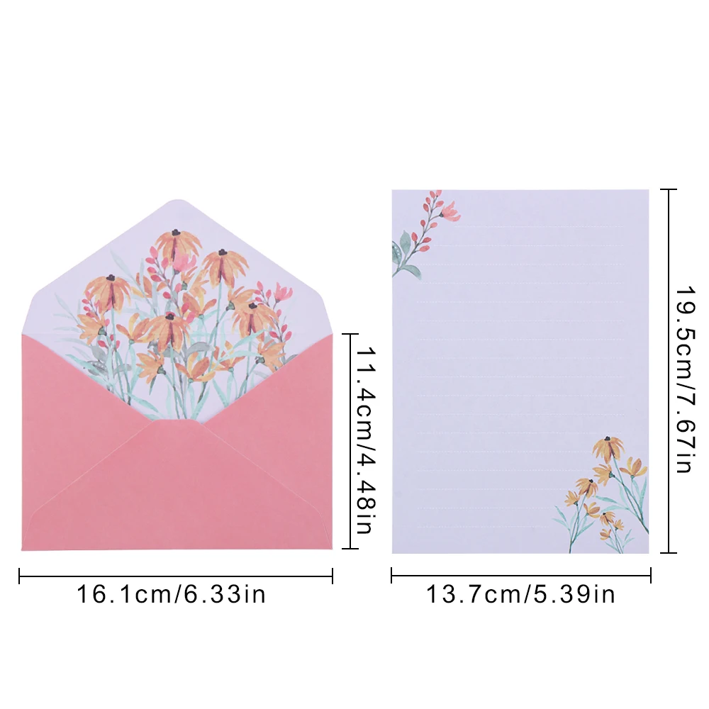 6PCS Letter Envelopes Set Printed Flower Floral Pattern Paper Greeting Invitation Card Love Note Office School Stationery Gift