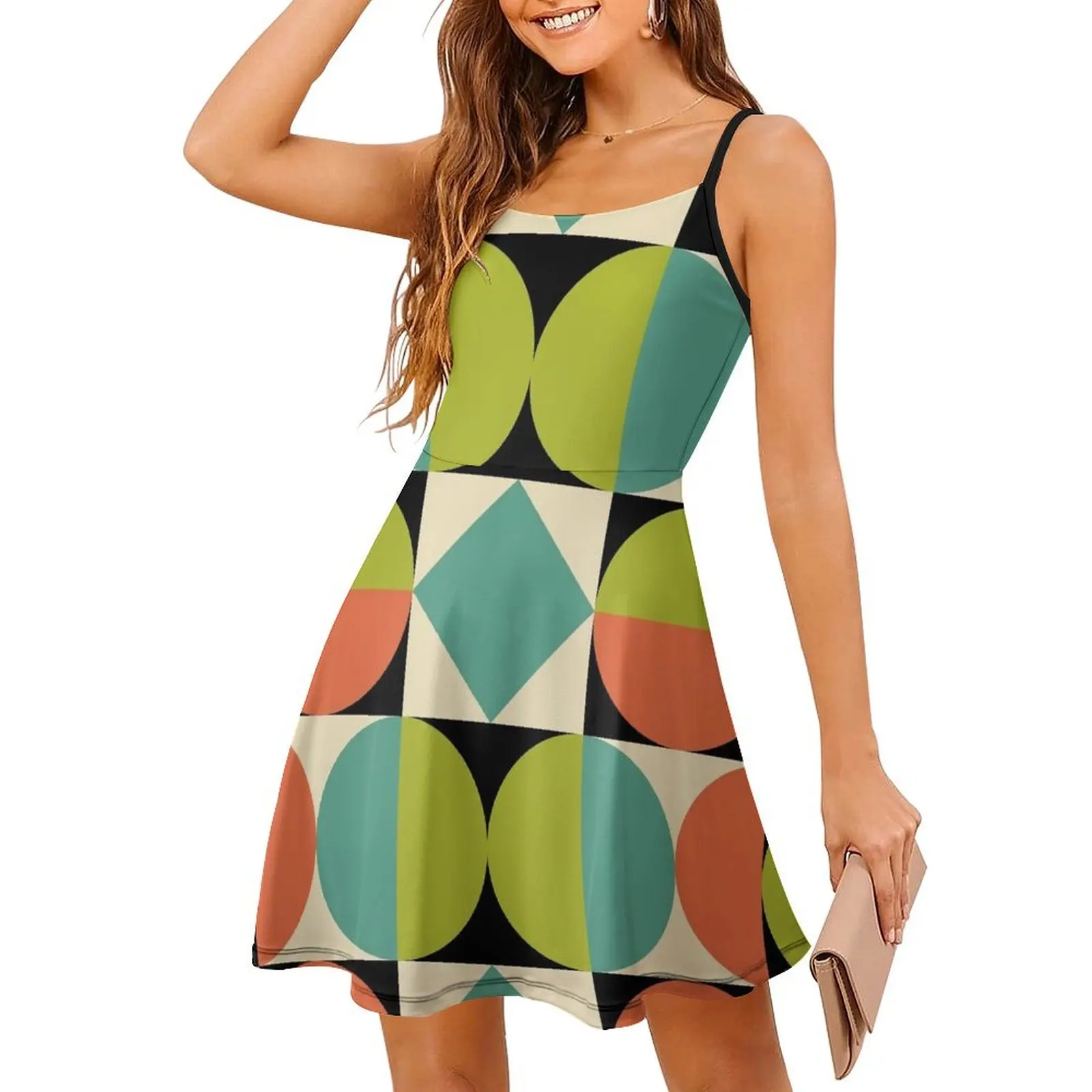 

Colorful Mid Century Modern Geometric Abstract 625 Sling Dress long dress women summer womans clothing