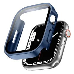 Premium Glass Screen Protector Case for Smartwatch - Straight Edge Design (Matte- Midnight Blue)