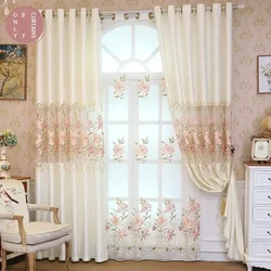 White Shiny Fabric Embroidered Hollow Splicing Curtains for Living Room Bedroom Balcony Customized Finished Window Screen