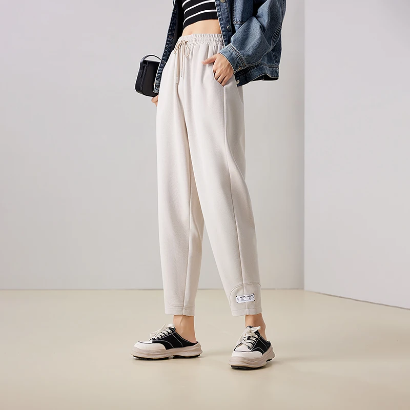 

Toyouth Women Sweatpants 2023 Autumn Drawstring Waist Straight Loose Wide-leg Trousers Casual All Match Apricot Gray Pants