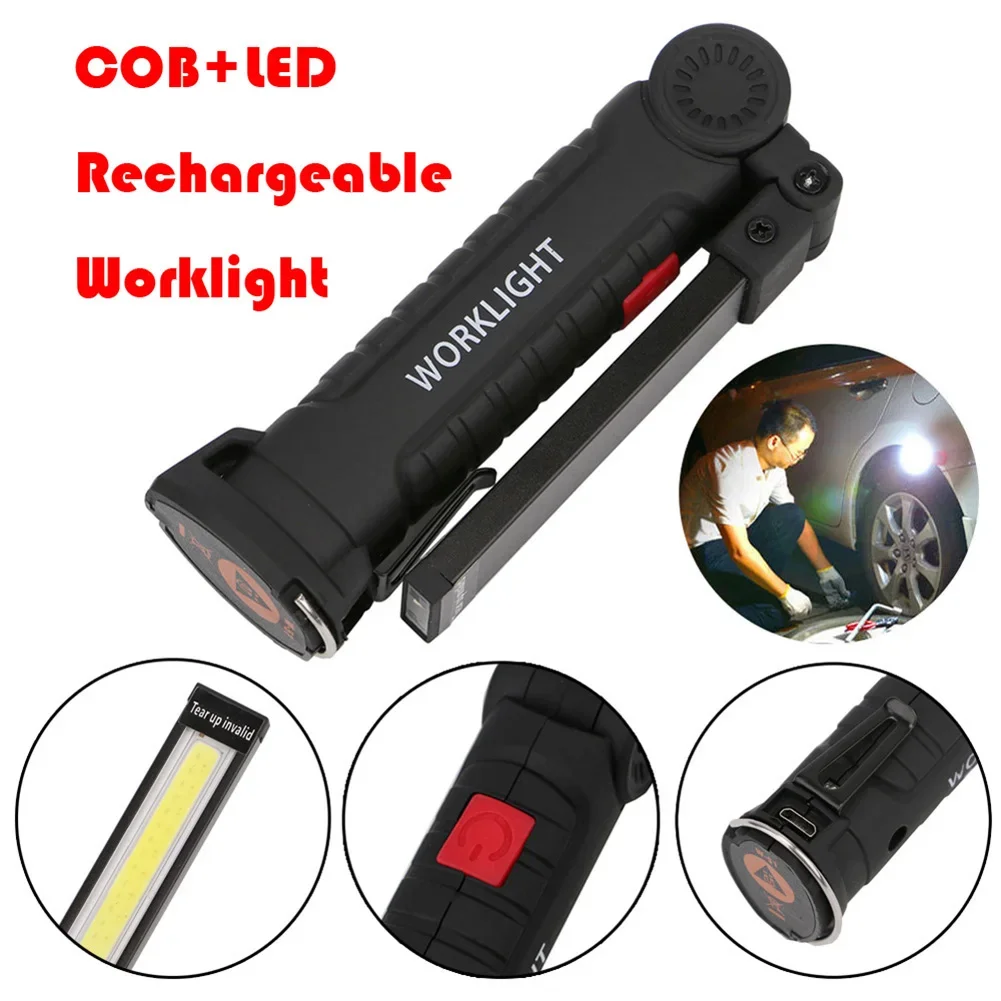 1-10pcs Portable Flashlight COB LED Hand Light USB Rechargeable Torch Waterproof Work Light Magnetic Lanterna Hanging Lamp