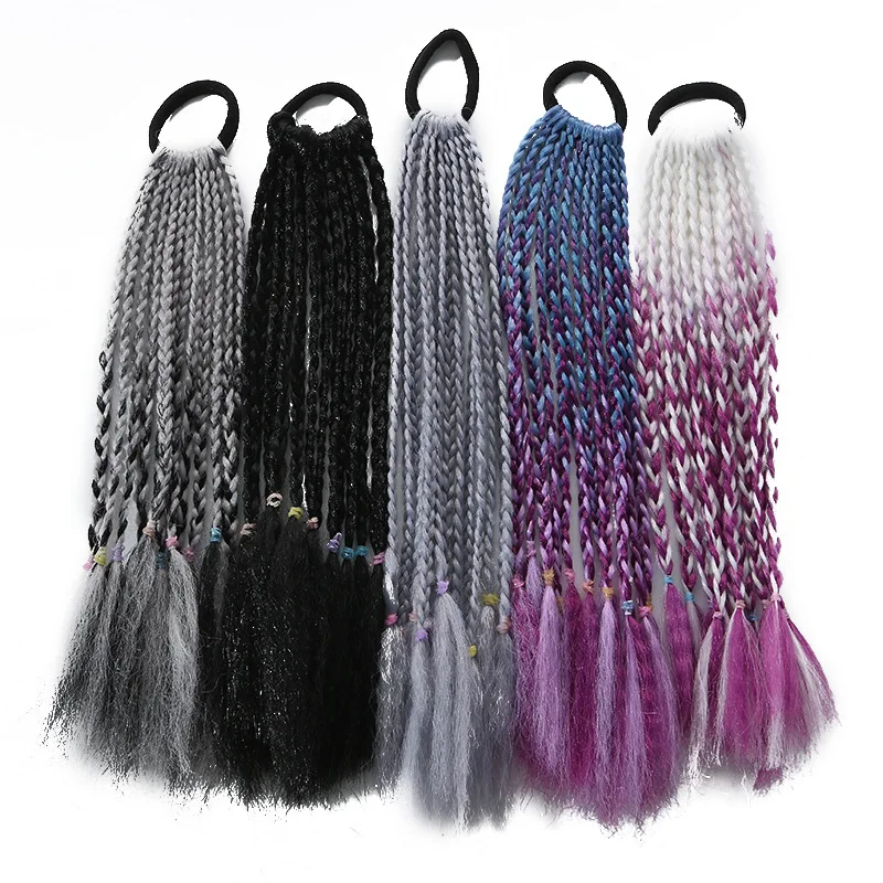 1PC Girls Hair Accessories - Colorful Braided Ponytail Wigs, Twist Tie Headbands, Rubber Bands for Kids, Princess Headwear