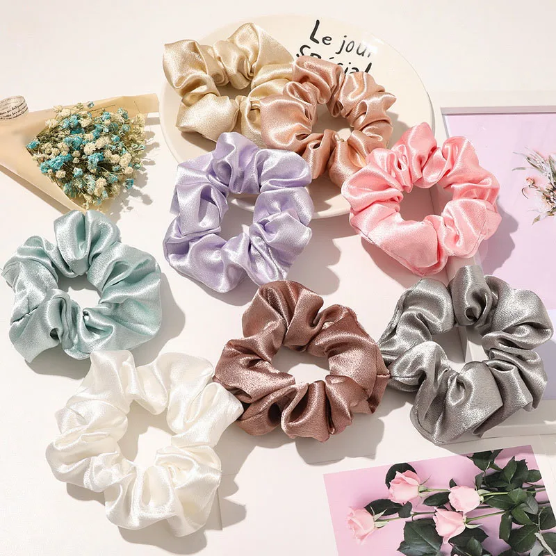 Korea Einfarbig Satin Scrunchies Für Frauen Elastische Seide Haarband Mädchen Schwarz Rot Haar Krawatte Pferdeschwanz Halter Haar Seil Kopfbedeckungen – Detail 5