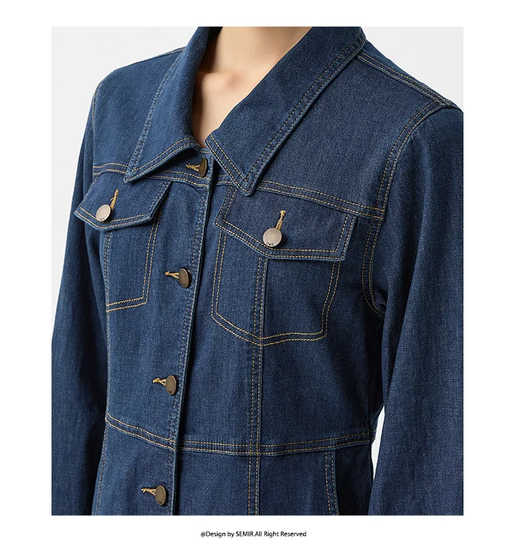 Denim Dress Women With Shawl Mid-length Dress Workwear Style in Spring