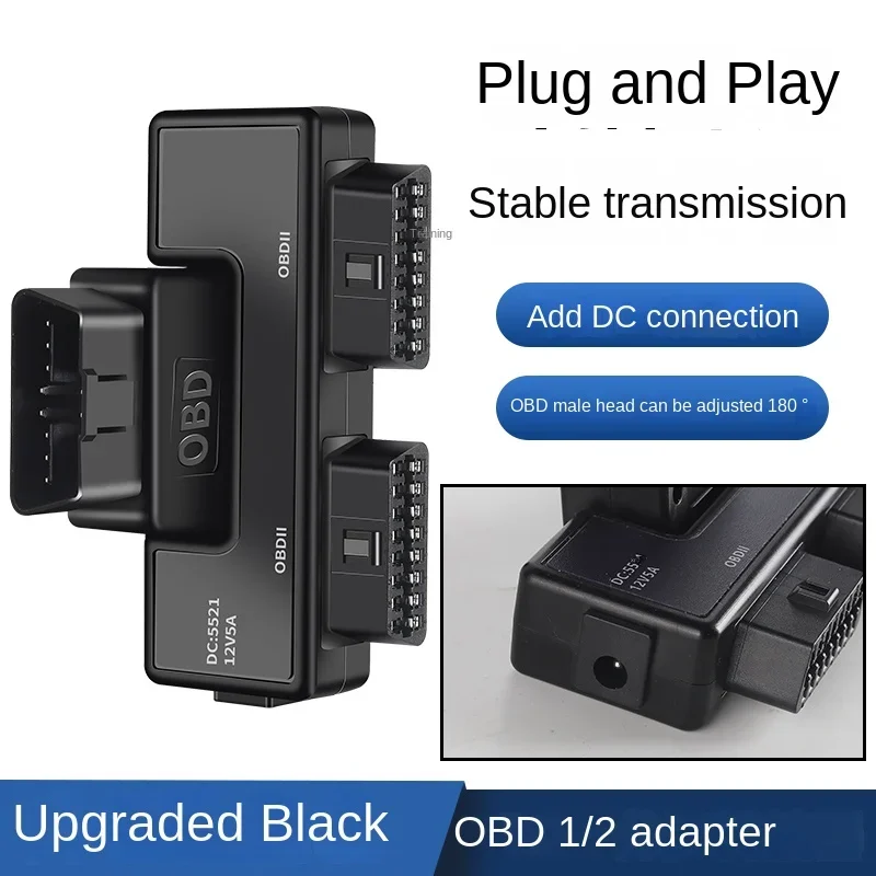 Universal 16-Pin OBD2 Splitter Expansion Cable with DC5521 Connector