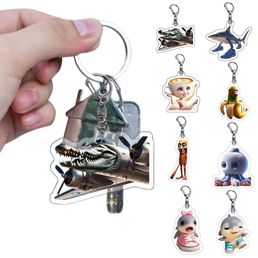 Italian Brainrot Funny Acrylic Animal Keychains Hanging Pendant Bag Charms Cartoon Pendant Fans Gift for Women Men Children