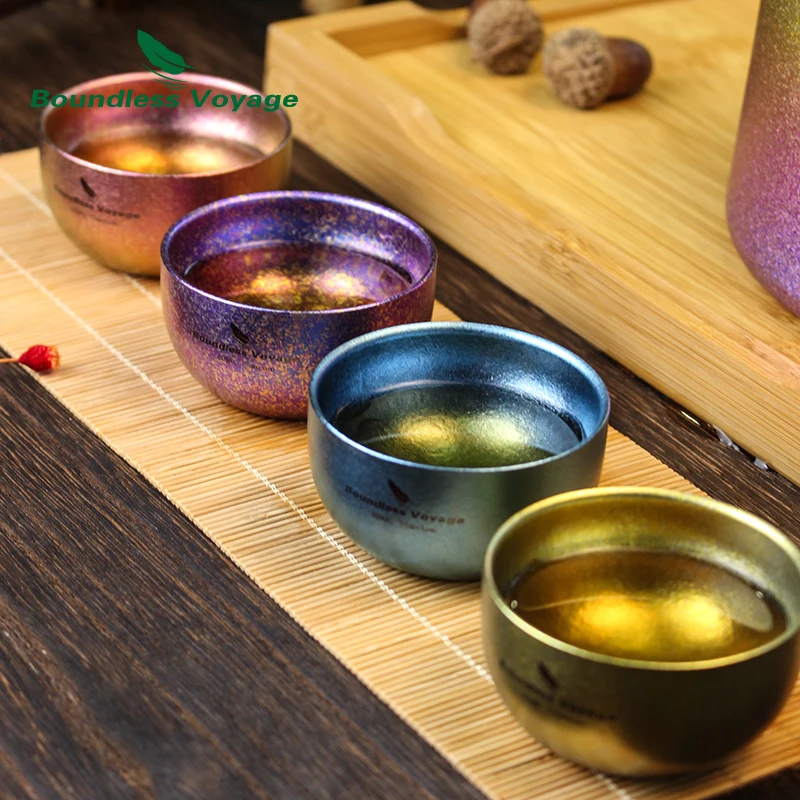 Boundless Voyage Colorful Titanium Double Layer Cup Wide Mouth Wine Tea Mug Drinkware Camping Water Cup Ti3082D