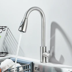 Brushed Nickel Flexible Pull-Out Kitchen Faucet with Stream Sprayer and Deck-Mounted Tap (Brushed Nickel B)