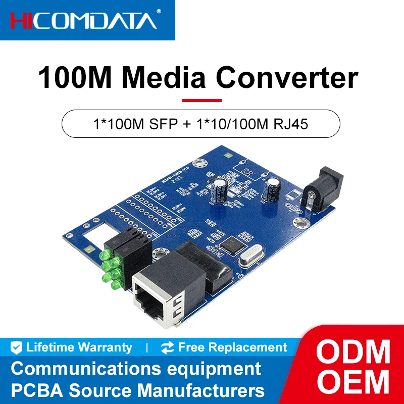 HICOMDATA 100M Fiber Optic Media Converter 1 SFP 1 RJ45 LC Port 20km Optical Sfp Optics Equipment