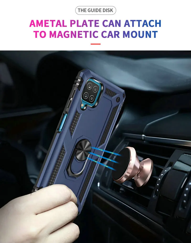 Shockproof Armor Metal Ring Cover for Samsung Galaxy A12 M12 F12 Nacho Magnetic Car Holder Phone Case For A 12 Coque Matte Funda samsung flip phone cute