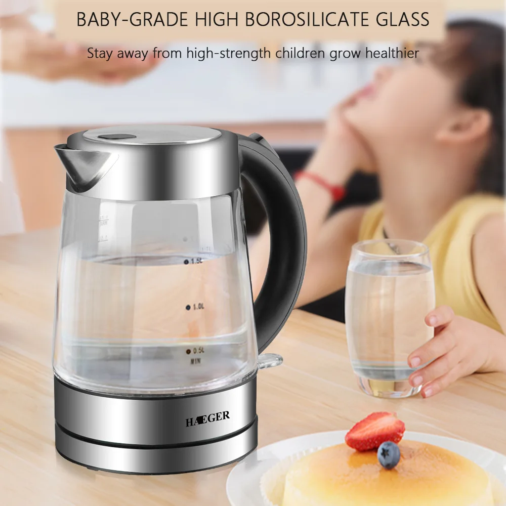 1.7-Liter Electric Glass Kettle with Color Changing LED Indicators