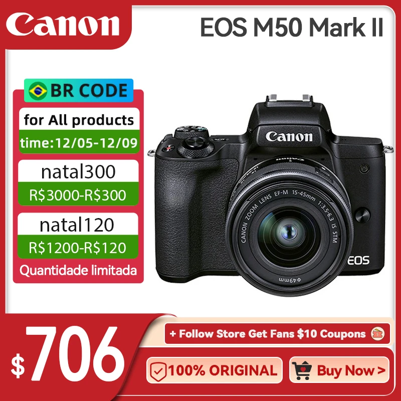 Canon Eos M50 Mark Ii Mirrorless Digital Camera With Efm 1545mm F/3.5 Lens Hd 4k Video Vlog
